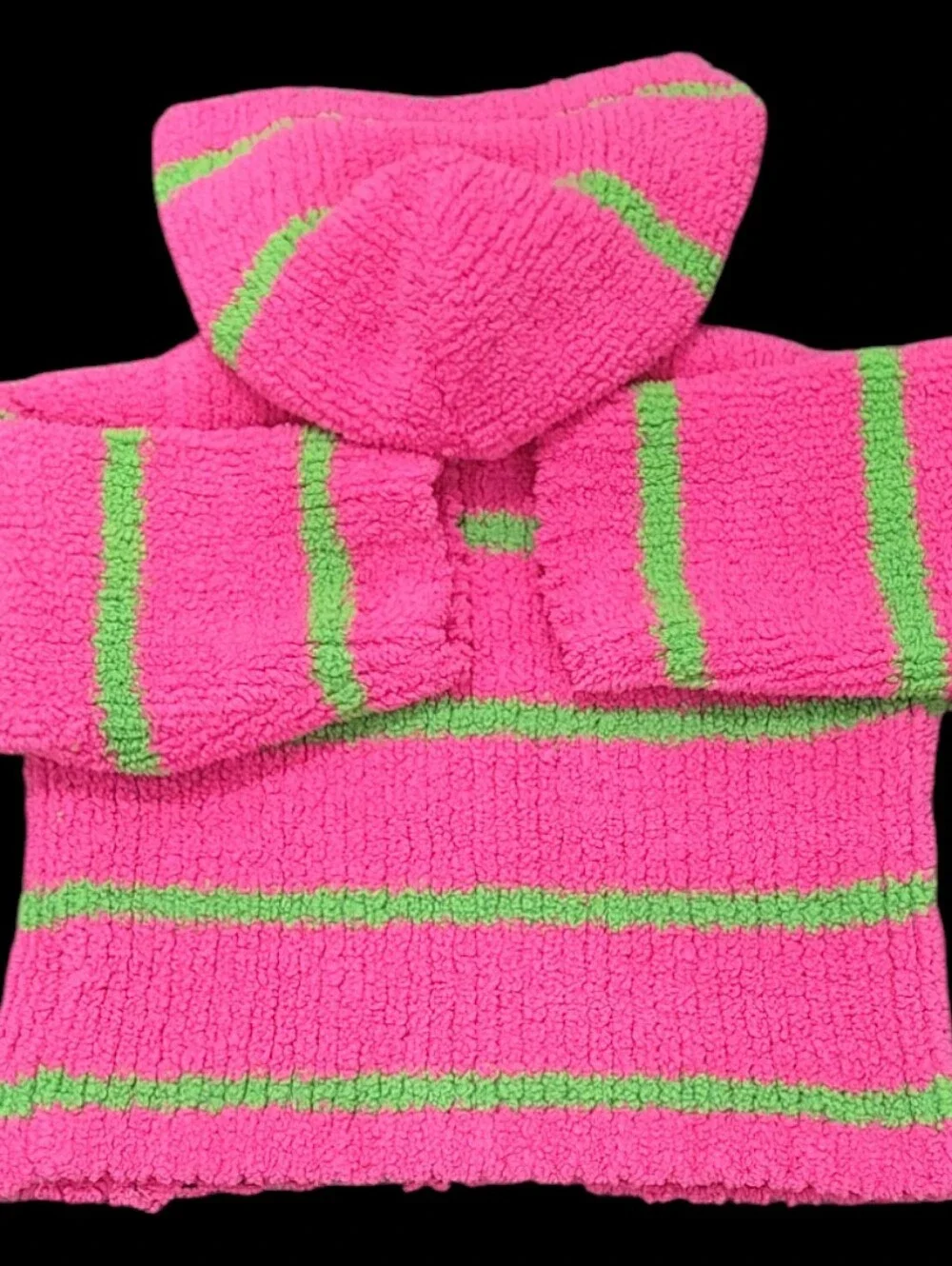 Angel Dear Girl's Chenille Pink and Green Striped Hooded Jacket